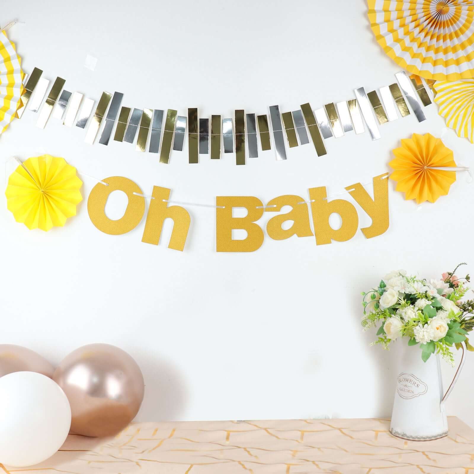 3ft Gold Glittered Oh Baby Paper Hanging Baby Shower Garland Banner - Bell Racket Store