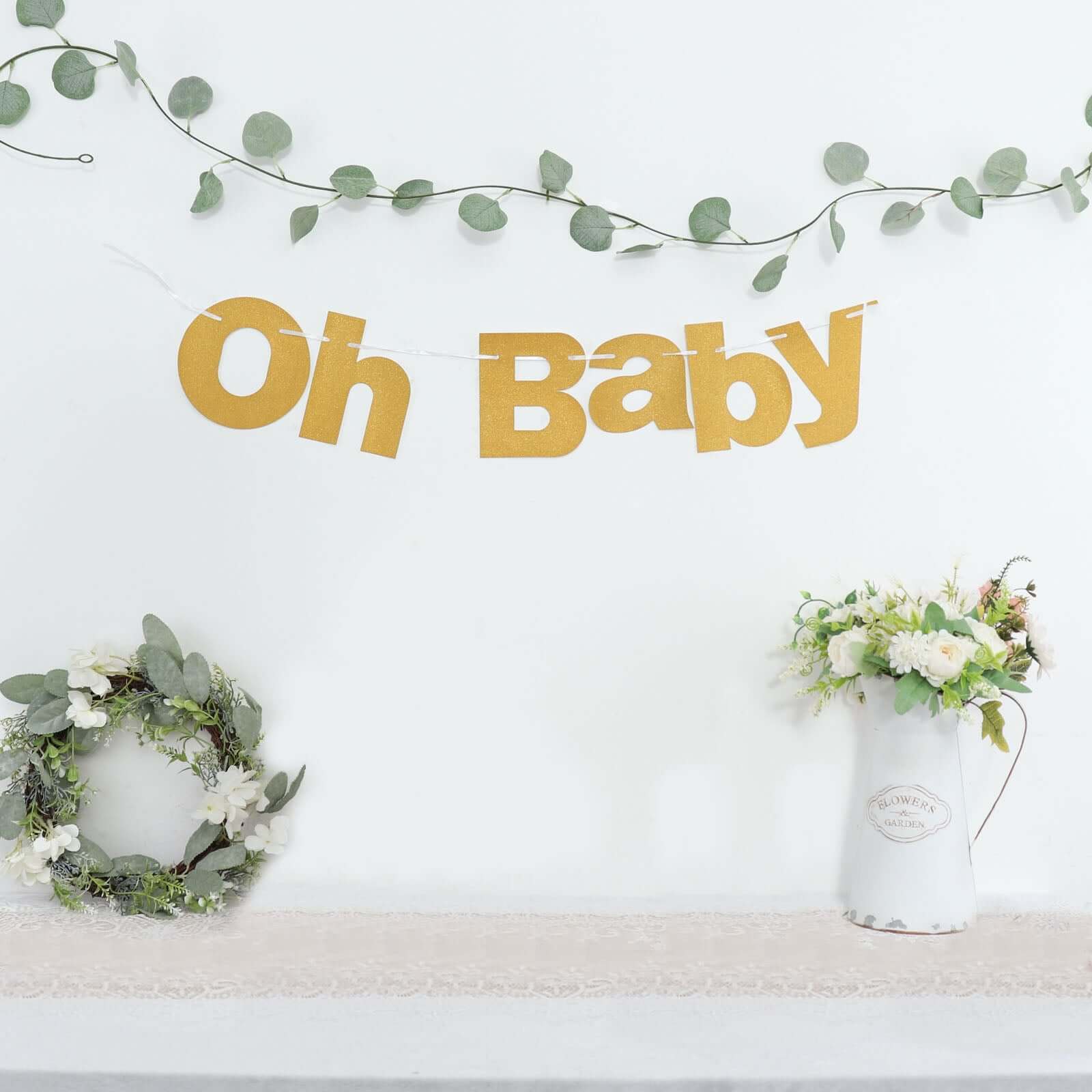 3ft Gold Glittered Oh Baby Paper Hanging Baby Shower Garland Banner - Bell Racket Store