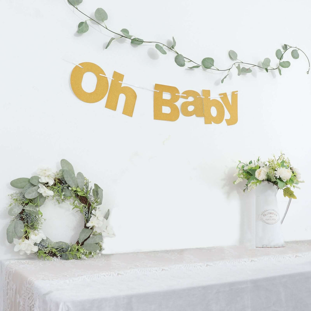 3ft Gold Glittered Oh Baby Paper Hanging Baby Shower Garland Banner - Bell Racket Store