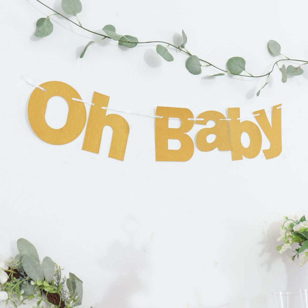 3ft Gold Glittered Oh Baby Paper Hanging Baby Shower Garland Banner - Bell Racket Store