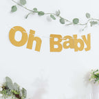 3ft Gold Glittered Oh Baby Paper Hanging Baby Shower Garland Banner - Bell Racket Store