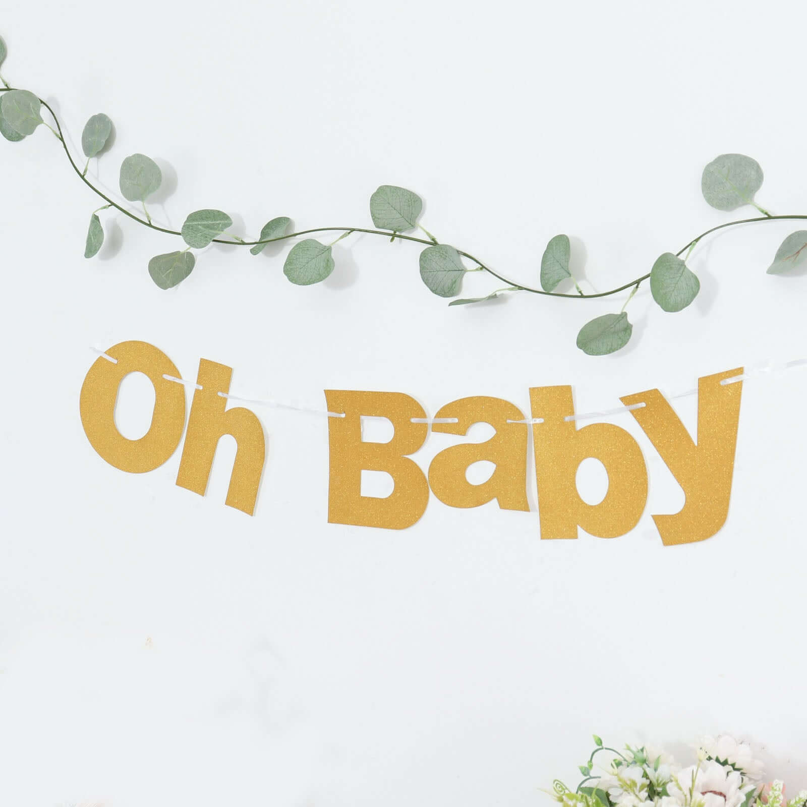 3ft Gold Glittered Oh Baby Paper Hanging Baby Shower Garland Banner - Bell Racket Store