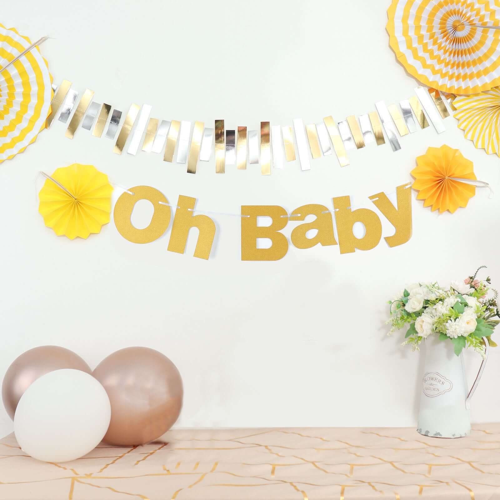 3ft Gold Glittered Oh Baby Paper Hanging Baby Shower Garland Banner - Bell Racket Store