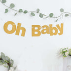 3ft Gold Glittered Oh Baby Paper Hanging Baby Shower Garland Banner - Bell Racket Store