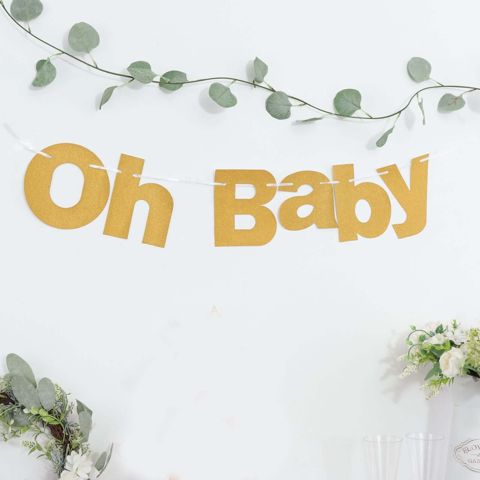 3ft Gold Glittered Oh Baby Paper Hanging Baby Shower Garland Banner - Bell Racket Store