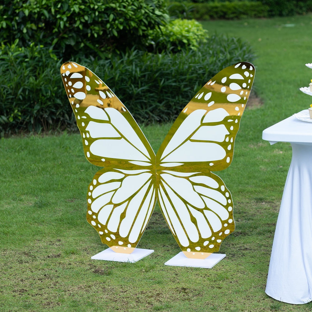 3ft Large Butterfly Party Props Decor, White and Gold Butterfly Foamboard Stand - Bell Racket Store