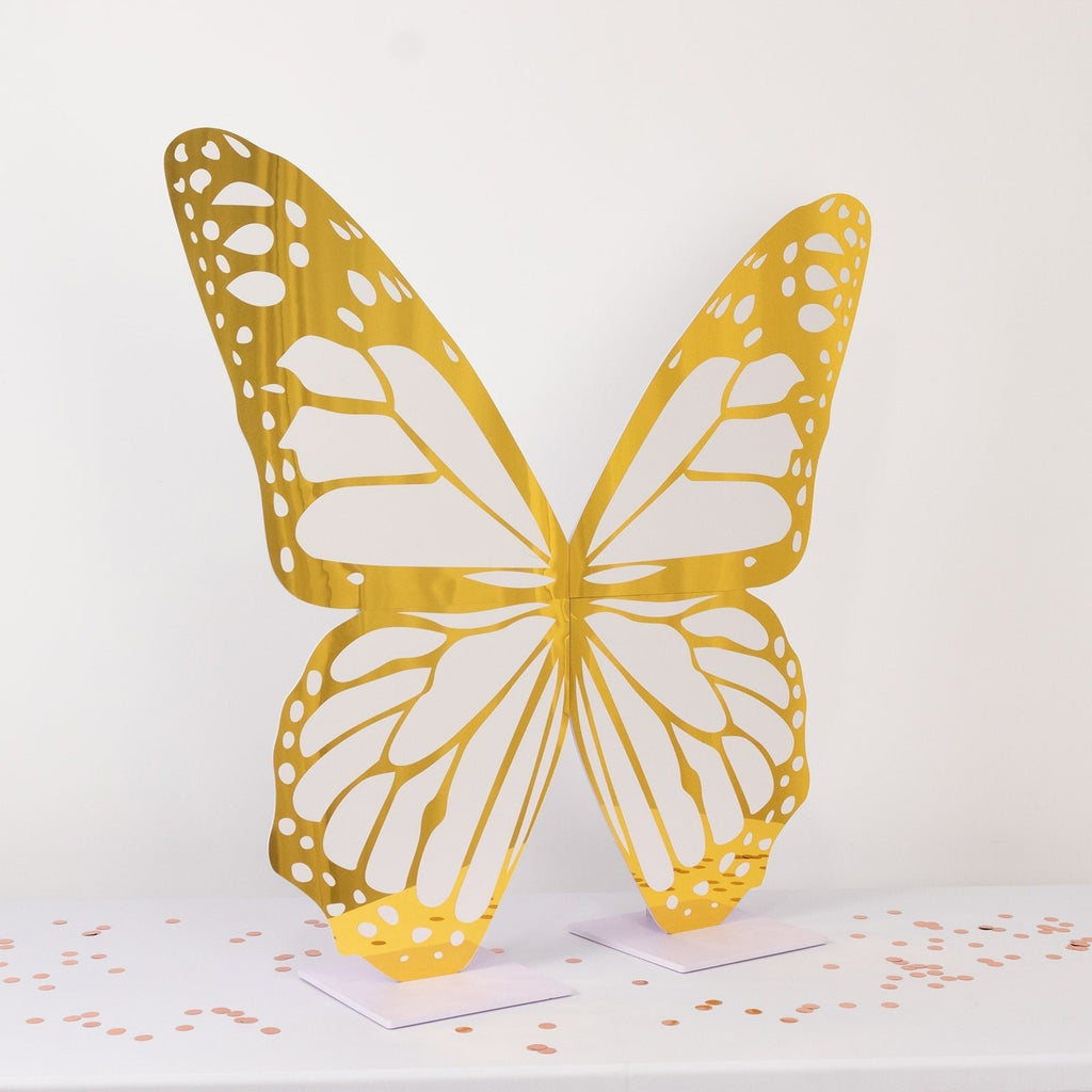 3ft Large Butterfly Party Props Decor, White and Gold Butterfly Foamboard Stand - Bell Racket Store
