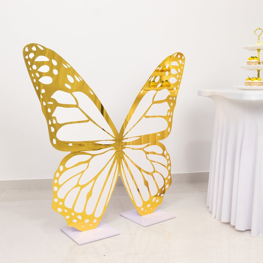 3ft Large Butterfly Party Props Decor, White and Gold Butterfly Foamboard Stand - Bell Racket Store