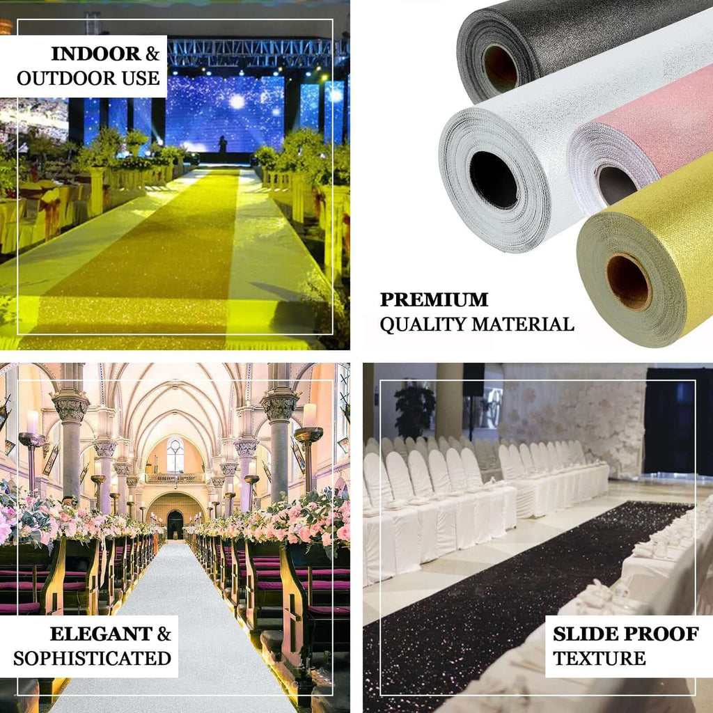 3ftx50ft White Sparkle Glitter Wedding Aisle Runner, Non - Woven Red Carpet Runner - Prom, Hollywood, Glam Parties - Bell Racket Store