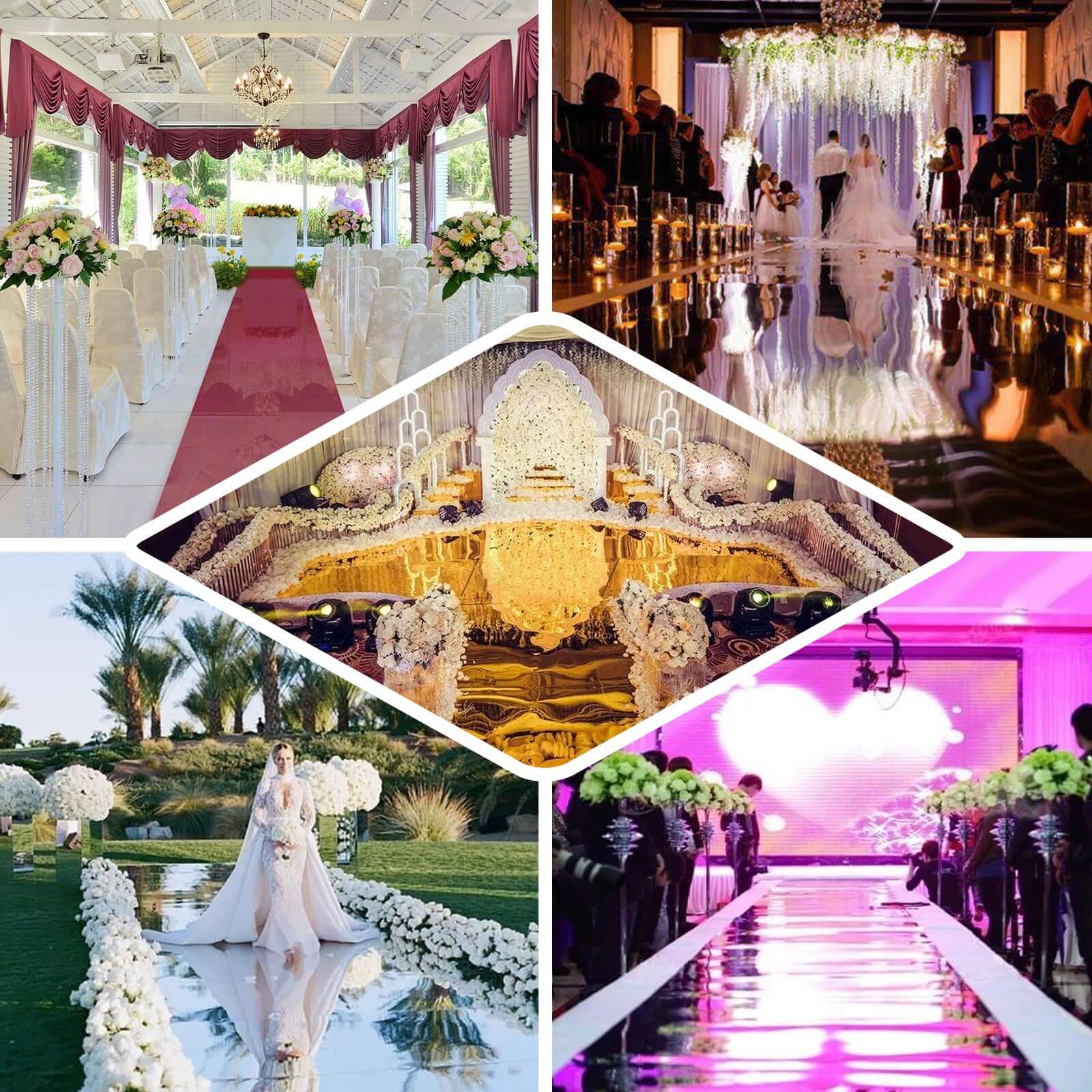 3ftx65ft White Glossy Mirrored Wedding Aisle Runner, Non - Woven Red Carpet Runner - Prom, Hollywood, Glam Parties - Bell Racket Store