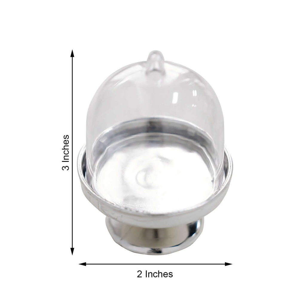 12-Pack Fillable Mini Pedestal Candy Container Clear/Silver - Stylish Candy Treat Favor Containers with Dome Lid 3"