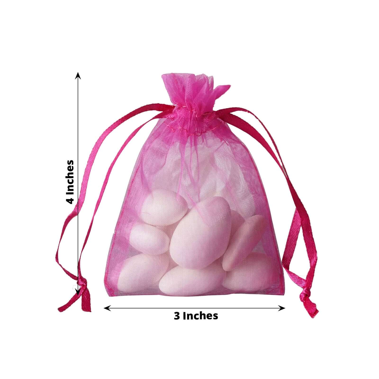 10 Pack 3"x4" Fuchsia Organza Drawstring Wedding Party Favor Gift Bags - Clearance SALE