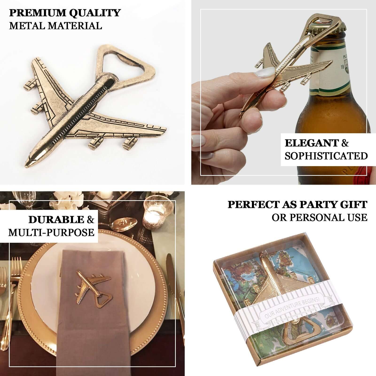 4" Antique Gold Metal Airplane Bottle Opener Vintage Party Favor Gift Box Pre - Packed - Bell Racket Store