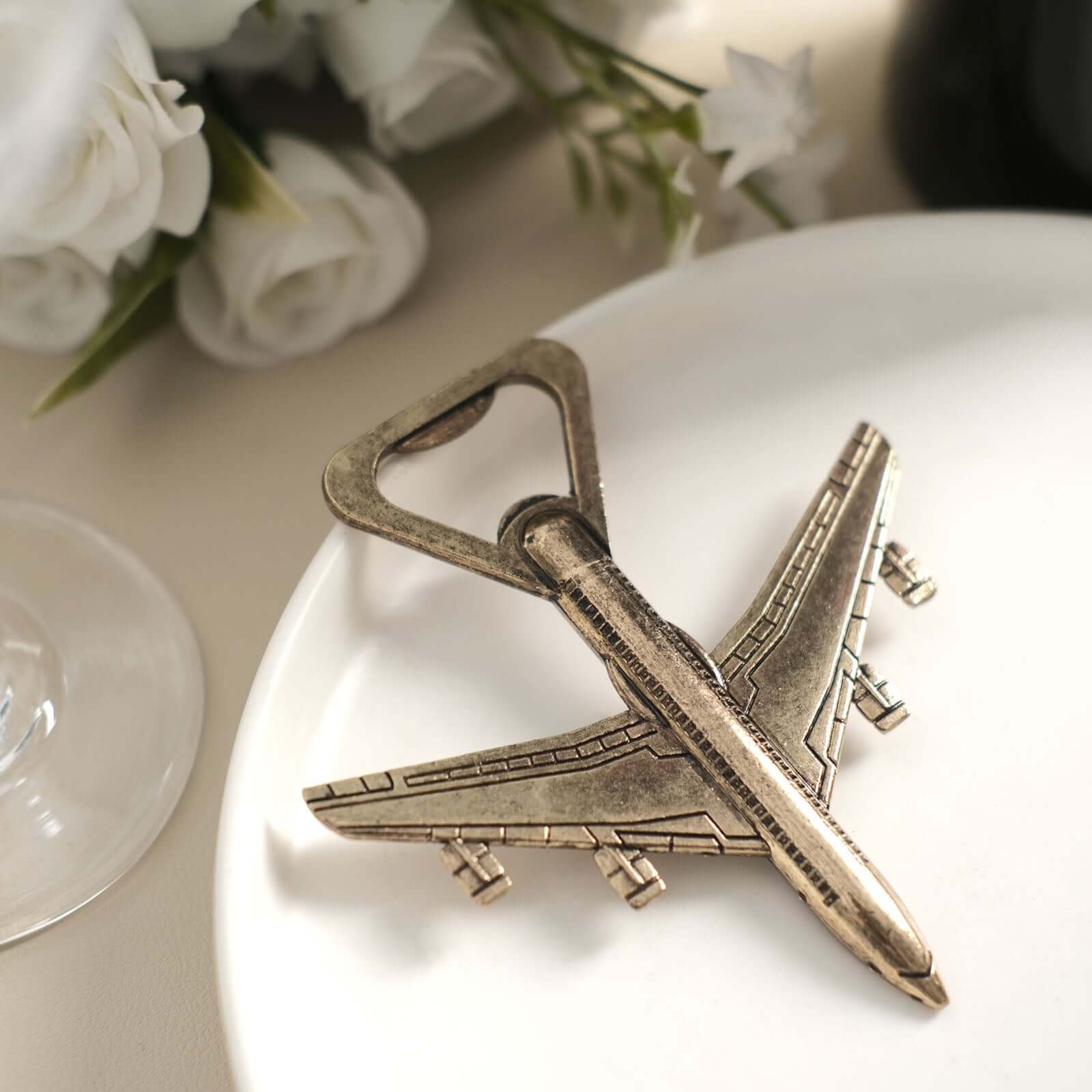 4" Antique Gold Metal Airplane Bottle Opener Vintage Party Favor Gift Box Pre - Packed - Bell Racket Store