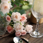 4 Bushes 12" Blush Real Touch Artificial Silk Rose Flower Bouquet, Faux Bridal Flowers - Bell Racket Store