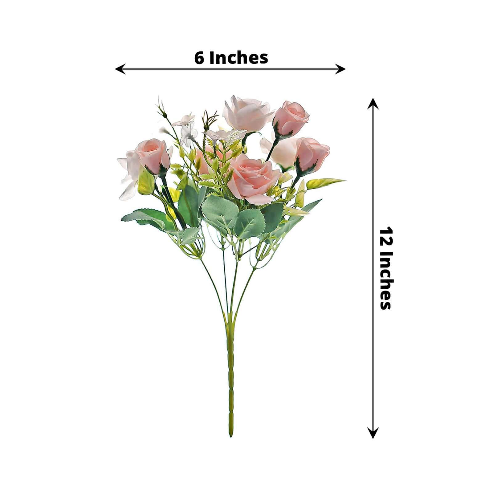 4 Bushes 12" Blush Real Touch Artificial Silk Rose Flower Bouquet, Faux Bridal Flowers - Bell Racket Store