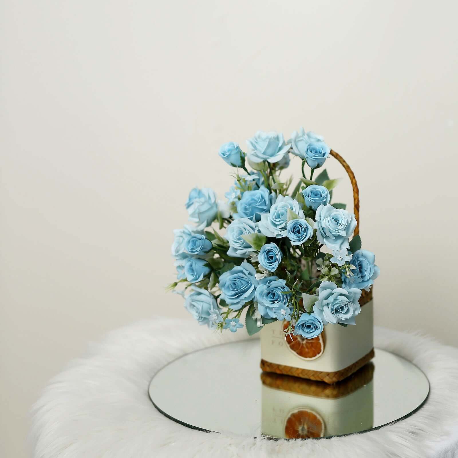 4 Bushes 12" Dusty Blue Real Touch Artificial Silk Rose Flower Bouquet, Faux Bridal Flowers - Bell Racket Store