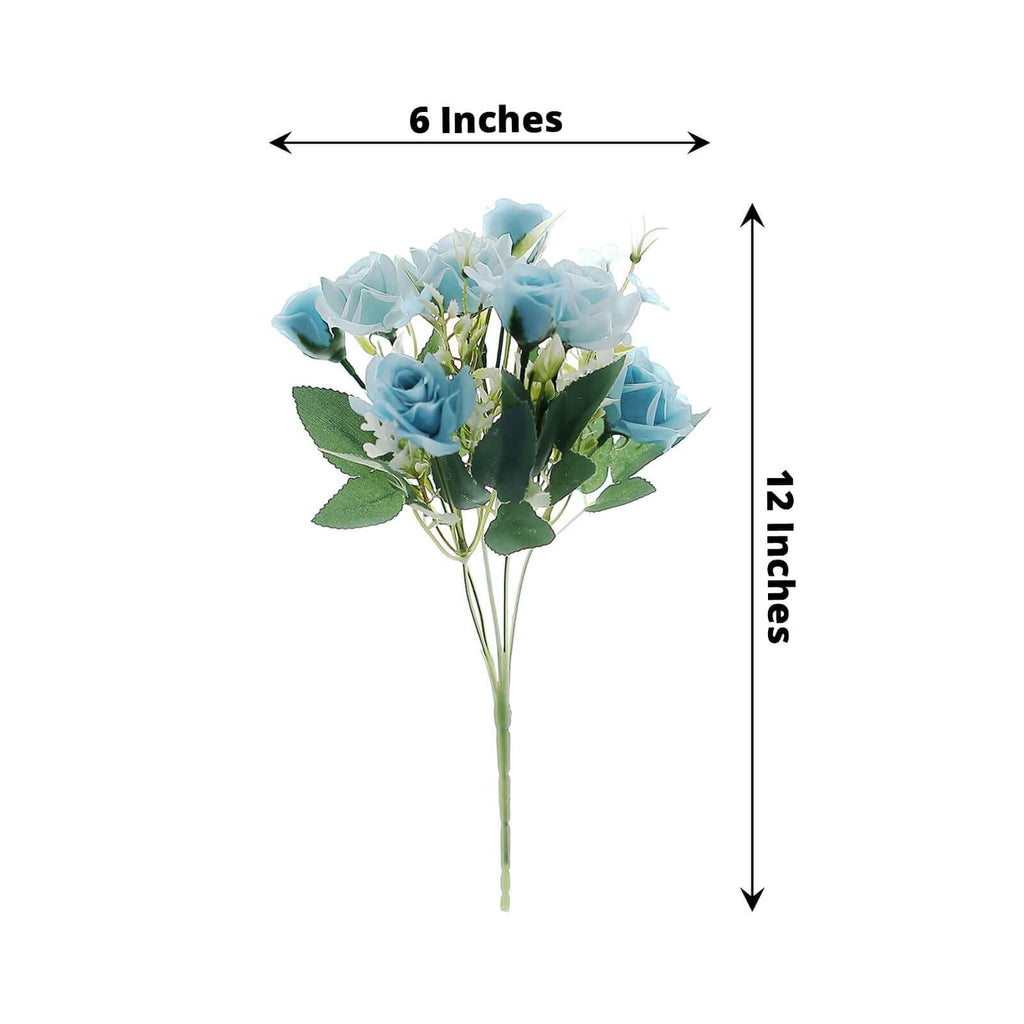 4 Bushes 12" Dusty Blue Real Touch Artificial Silk Rose Flower Bouquet, Faux Bridal Flowers - Bell Racket Store