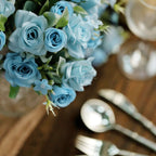 4 Bushes 12" Dusty Blue Real Touch Artificial Silk Rose Flower Bouquet, Faux Bridal Flowers - Bell Racket Store