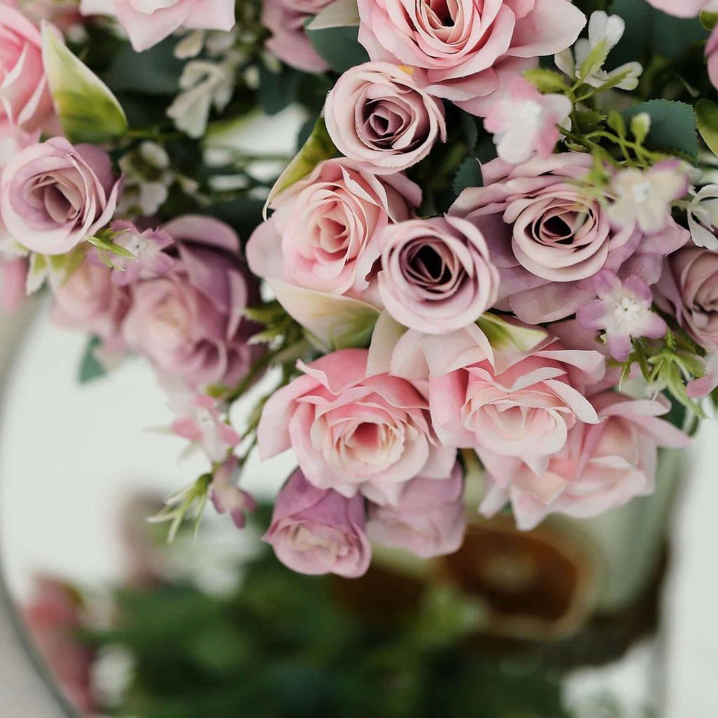 4 Bushes 12" Dusty Rose Real Touch Artificial Silk Rose Flower Bouquet, Faux Bridal Flowers - Bell Racket Store