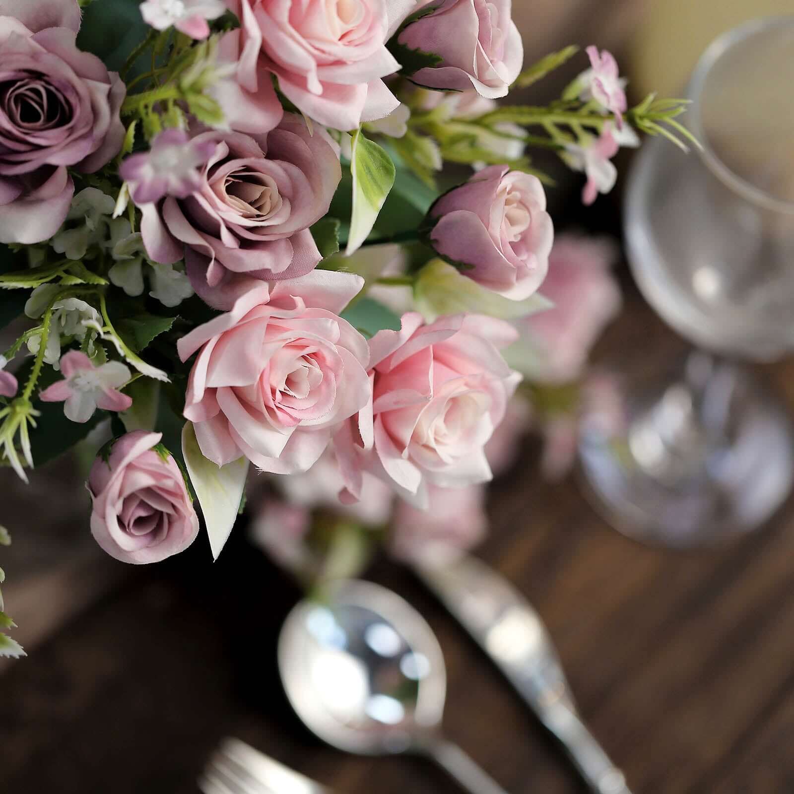 4 Bushes 12" Dusty Rose Real Touch Artificial Silk Rose Flower Bouquet, Faux Bridal Flowers - Bell Racket Store