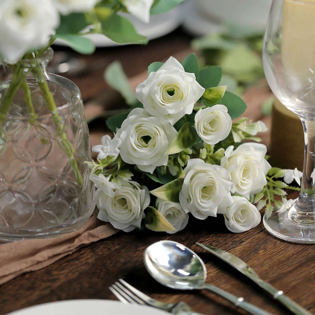 4 Bushes 12" Ivory Real Touch Artificial Silk Rose Flower Bouquet, Faux Bridal Flowers - Bell Racket Store