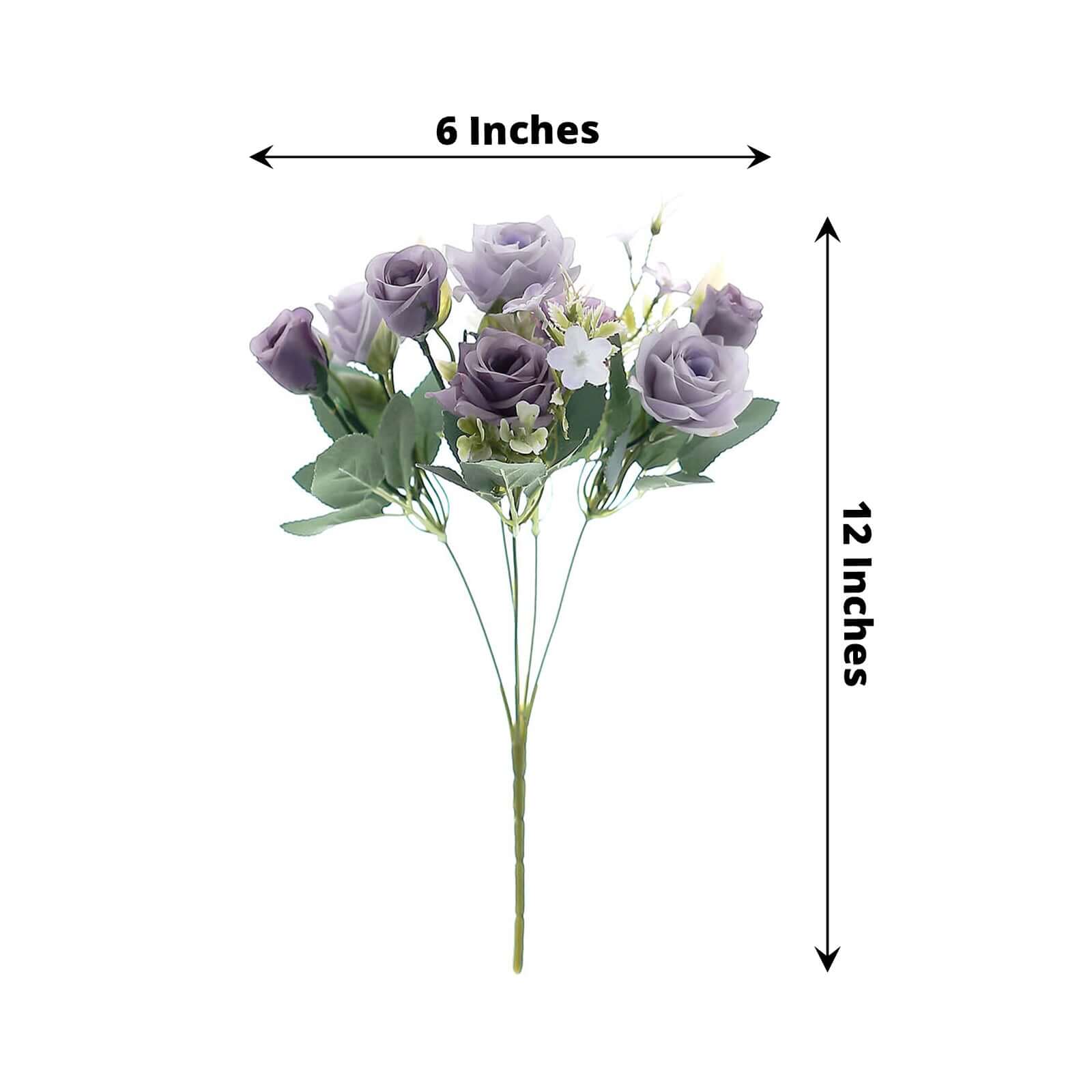 4 Bushes 12" Lavender Lilac Real Touch Artificial Silk Rose Flower Bouquet, Faux Bridal Flowers - Bell Racket Store