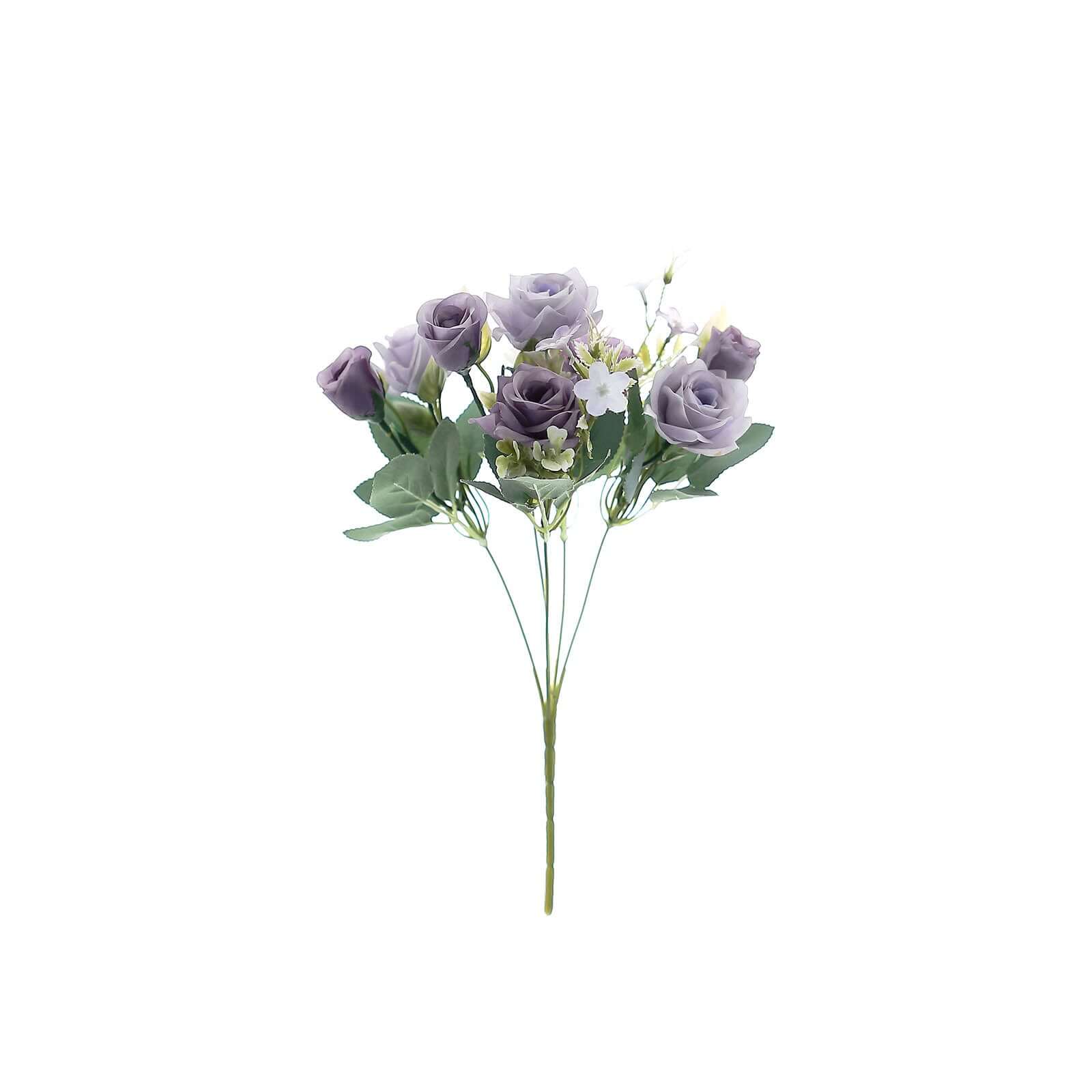 4 Bushes 12" Lavender Lilac Real Touch Artificial Silk Rose Flower Bouquet, Faux Bridal Flowers - Bell Racket Store