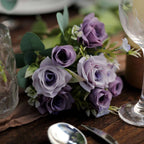 4 Bushes 12" Lavender Lilac Real Touch Artificial Silk Rose Flower Bouquet, Faux Bridal Flowers - Bell Racket Store