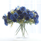4 Bushes 12" Navy Blue Real Touch Artificial Silk Rose Flower Bouquet, Faux Bridal Flowers - Bell Racket Store