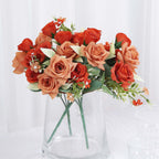 4 Bushes 12" Terracotta (Rust) Real Touch Artificial Silk Rose Flower Bouquet, Faux Bridal Flowers - Bell Racket Store