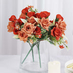 4 Bushes 12" Terracotta (Rust) Real Touch Artificial Silk Rose Flower Bouquet, Faux Bridal Flowers - Bell Racket Store