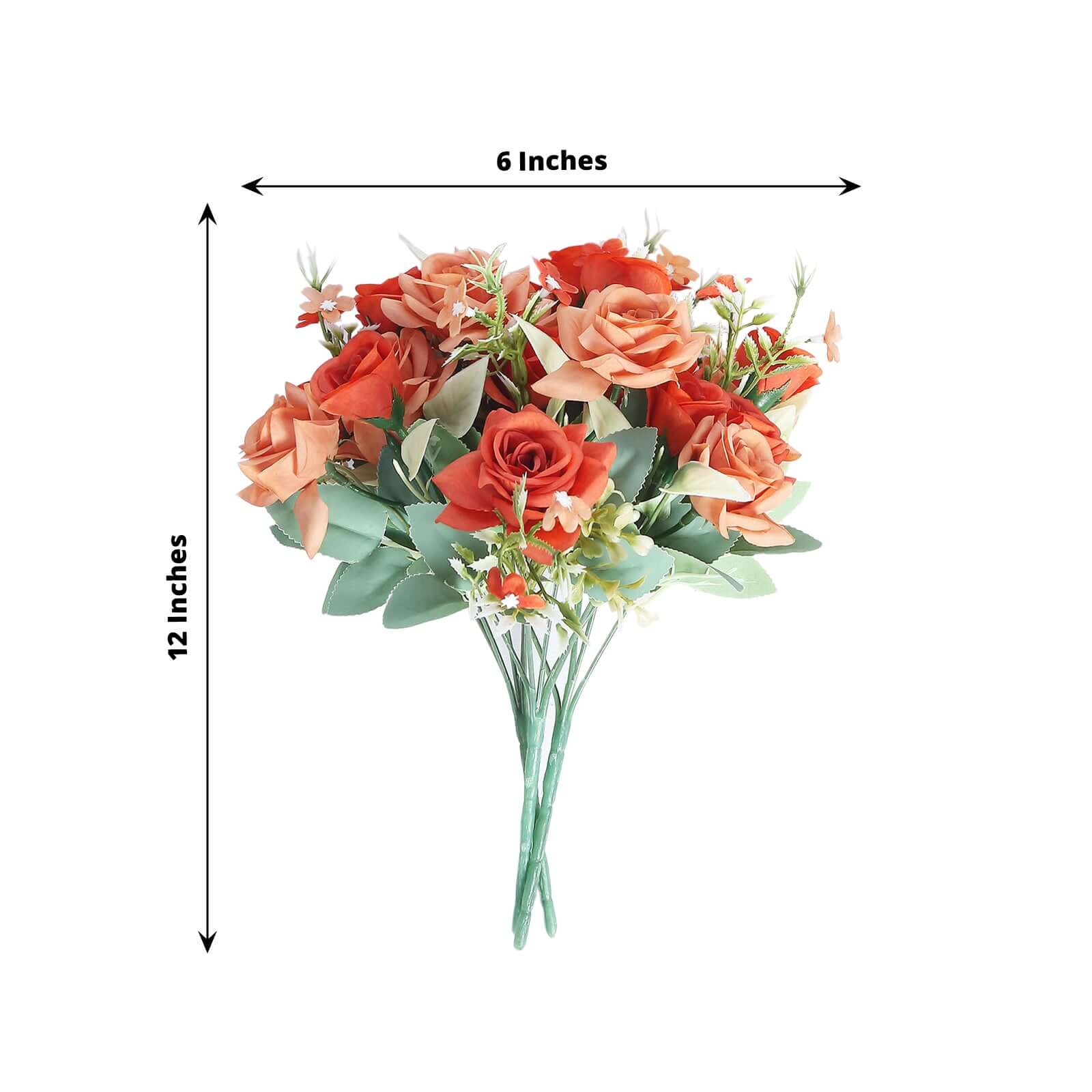 4 Bushes 12" Terracotta (Rust) Real Touch Artificial Silk Rose Flower Bouquet, Faux Bridal Flowers - Bell Racket Store