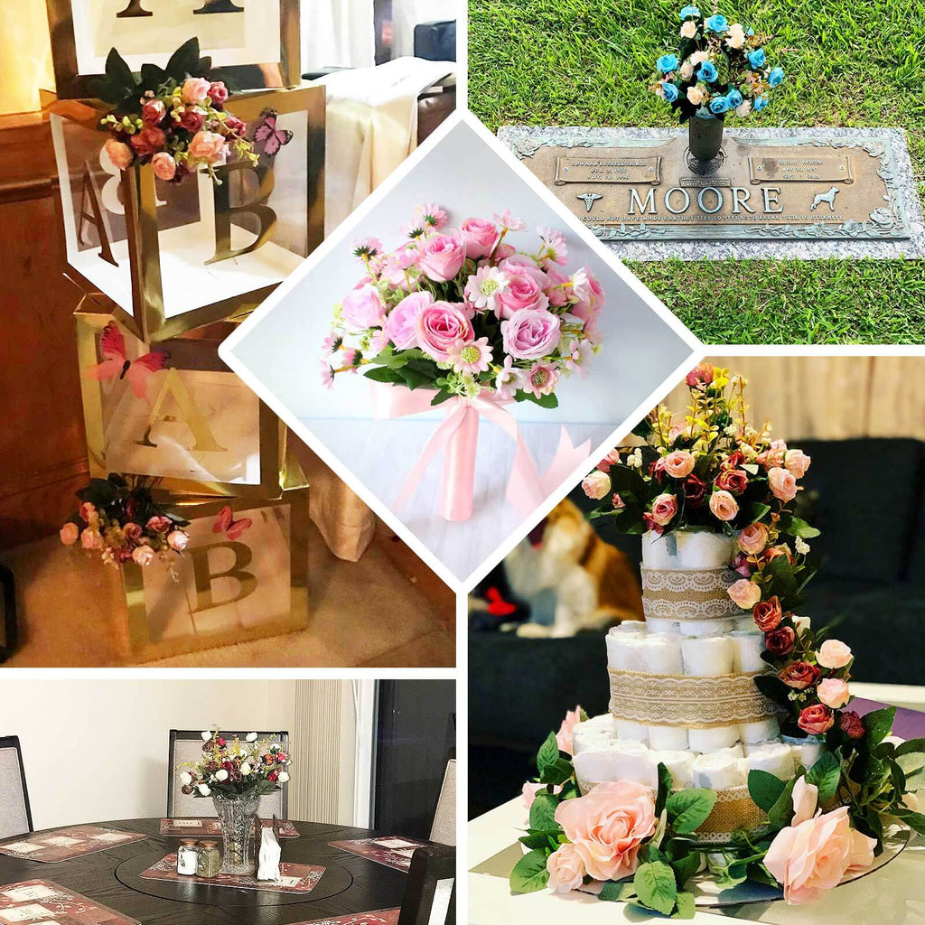 4 Bushes 12" Terracotta (Rust) Real Touch Artificial Silk Rose Flower Bouquet, Faux Bridal Flowers - Bell Racket Store