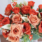 4 Bushes 12" Terracotta (Rust) Real Touch Artificial Silk Rose Flower Bouquet, Faux Bridal Flowers - Bell Racket Store