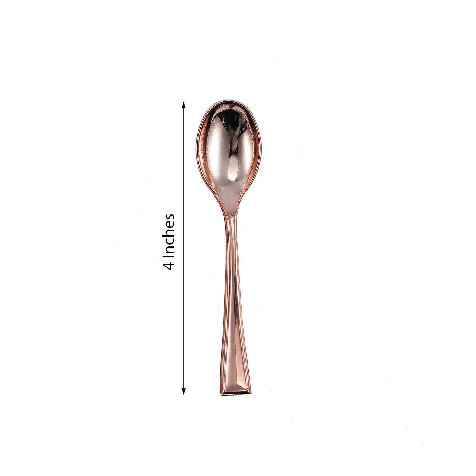 24-Pack Plastic Mini Dessert Spoons Rose Gold - Heavy Duty Disposable Silverware 4"