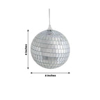 4 Pack 4" Silver Foam Disco Mirror Ball With Hanging Strings, Holiday Christmas Ornaments