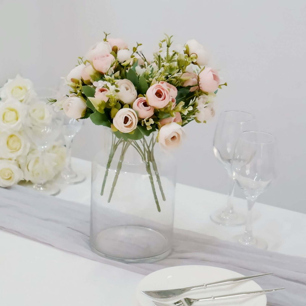 4 Pack 12" Artificial Blush Ranunculus Silk Flower Bridal Bouquets, Faux Buttercup Floral Arrangement - Bell Racket Store