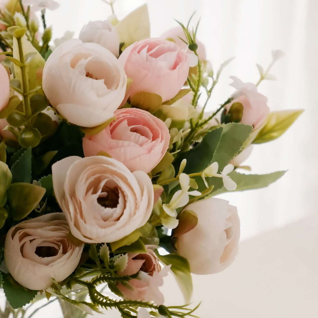 4 Pack 12" Artificial Blush Ranunculus Silk Flower Bridal Bouquets, Faux Buttercup Floral Arrangement - Bell Racket Store