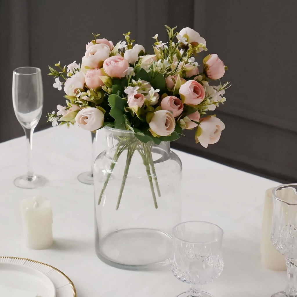 4 Pack 12" Artificial Blush Ranunculus Silk Flower Bridal Bouquets, Faux Buttercup Floral Arrangement - Bell Racket Store