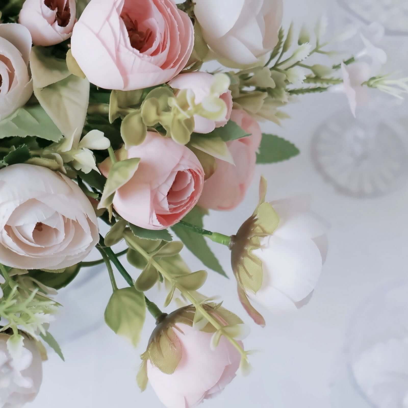 4 Pack 12" Artificial Blush Ranunculus Silk Flower Bridal Bouquets, Faux Buttercup Floral Arrangement - Bell Racket Store