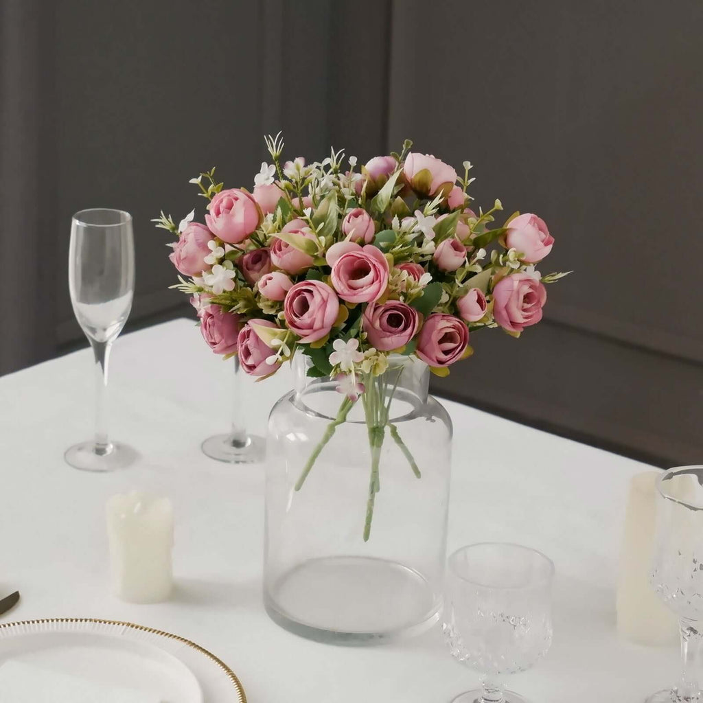 4 Pack 12" Artificial Dusty Rose Ranunculus Silk Flower Bridal Bouquets, Faux Buttercup Floral Arrangement - Bell Racket Store