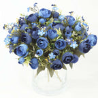 4 Pack 12" Artificial Navy Blue Ranunculus Silk Flower Bridal Bouquets, Faux Buttercup Floral Arrangement - Bell Racket Store