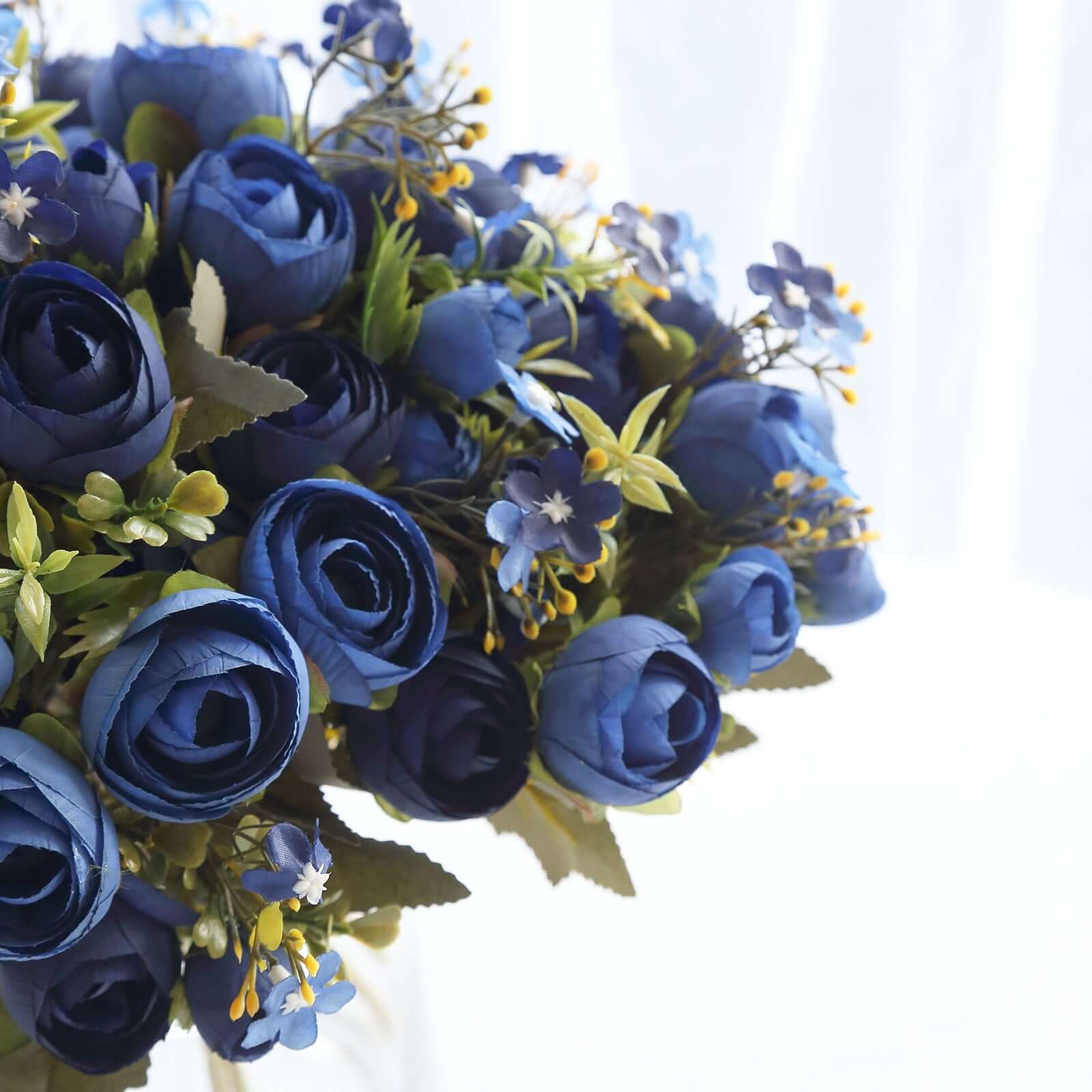 4 Pack 12" Artificial Navy Blue Ranunculus Silk Flower Bridal Bouquets, Faux Buttercup Floral Arrangement - Bell Racket Store