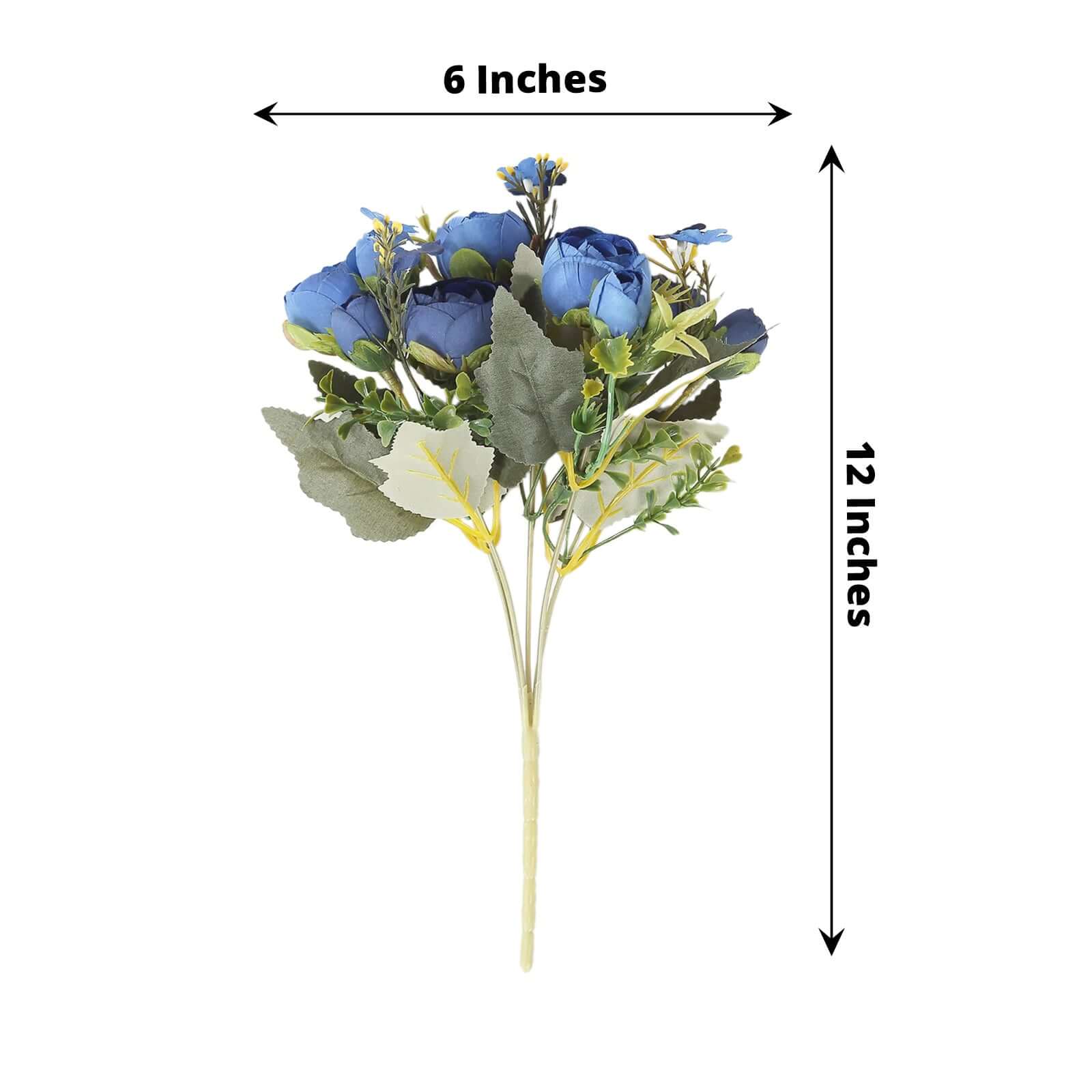 4 Pack 12" Artificial Navy Blue Ranunculus Silk Flower Bridal Bouquets, Faux Buttercup Floral Arrangement - Bell Racket Store