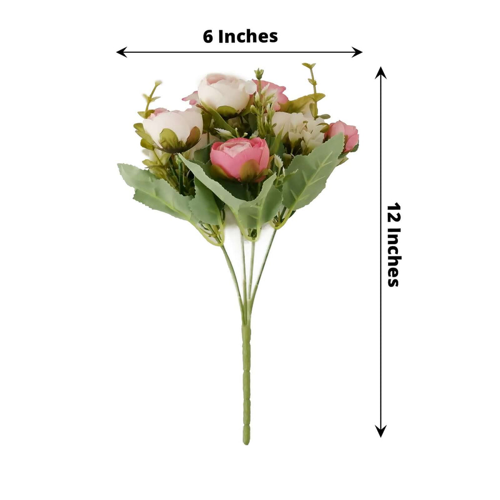 4 Pack 12" Artificial Pink Ranunculus Silk Flower Bridal Bouquets, Faux Buttercup Floral Arrangement - Bell Racket Store