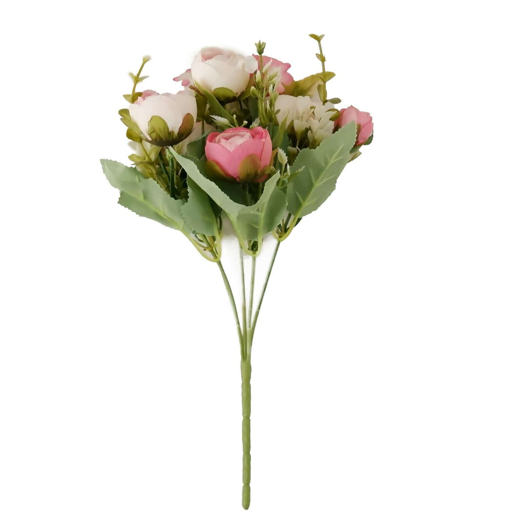 4 Pack 12" Artificial Pink Ranunculus Silk Flower Bridal Bouquets, Faux Buttercup Floral Arrangement - Bell Racket Store