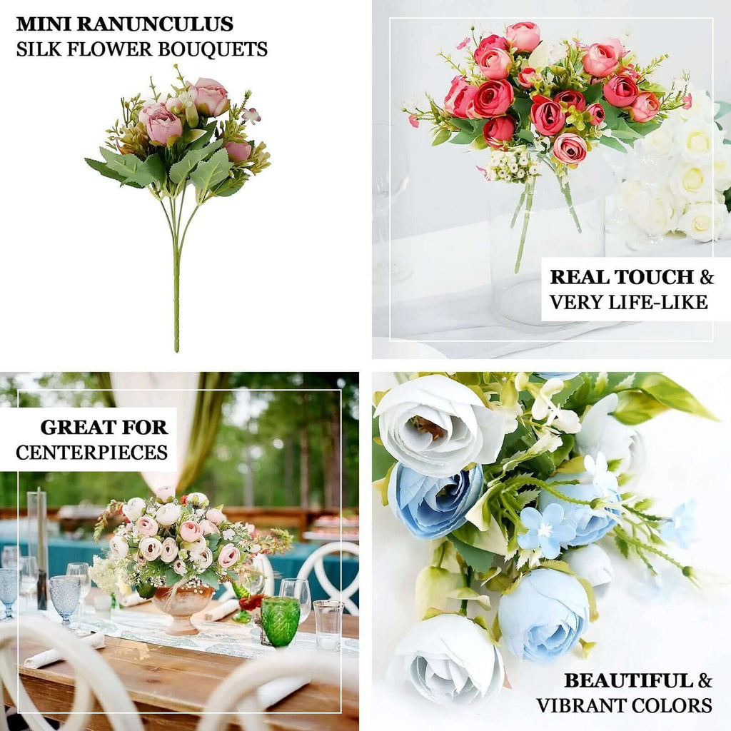 4 Pack 12" Artificial Pink Ranunculus Silk Flower Bridal Bouquets, Faux Buttercup Floral Arrangement - Bell Racket Store