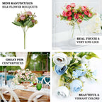 4 Pack 12" Artificial Pink Ranunculus Silk Flower Bridal Bouquets, Faux Buttercup Floral Arrangement - Bell Racket Store