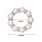 4 Pack 1.5" White Pearl Beads and Silver Rhinestone Napkin Rings, Elegant Round Serviette Buckle Napkin Holders - Bell Racket Store